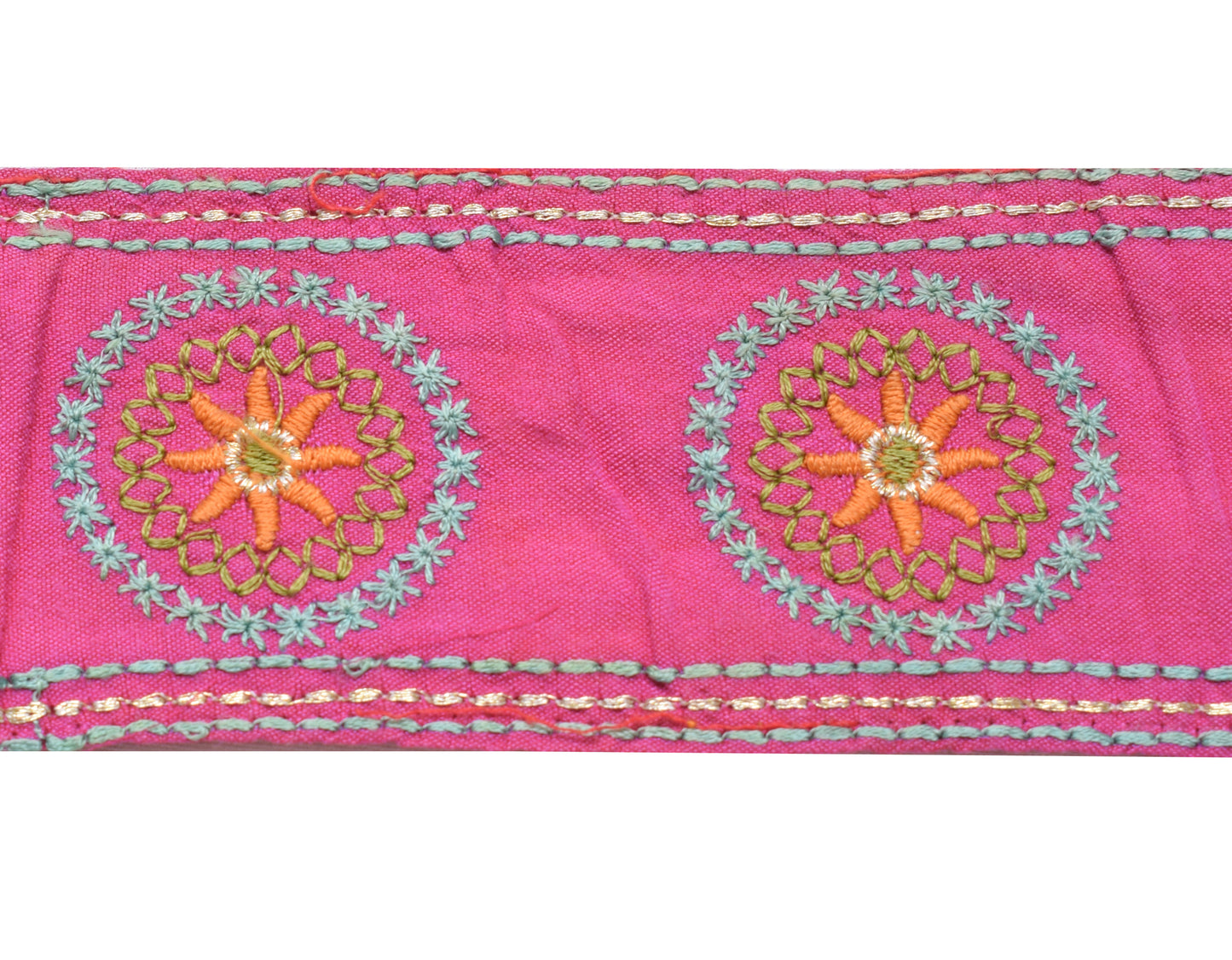 Sushila Vintage Pink Cotton Saree Border Craft Sewing Trim Embroidered Lace