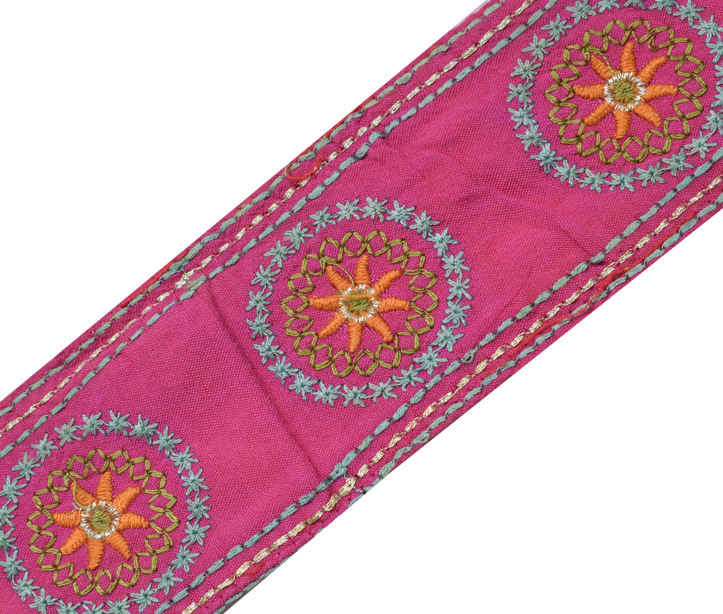 Sushila Vintage Pink Cotton Saree Border Craft Sewing Trim Embroidered Lace