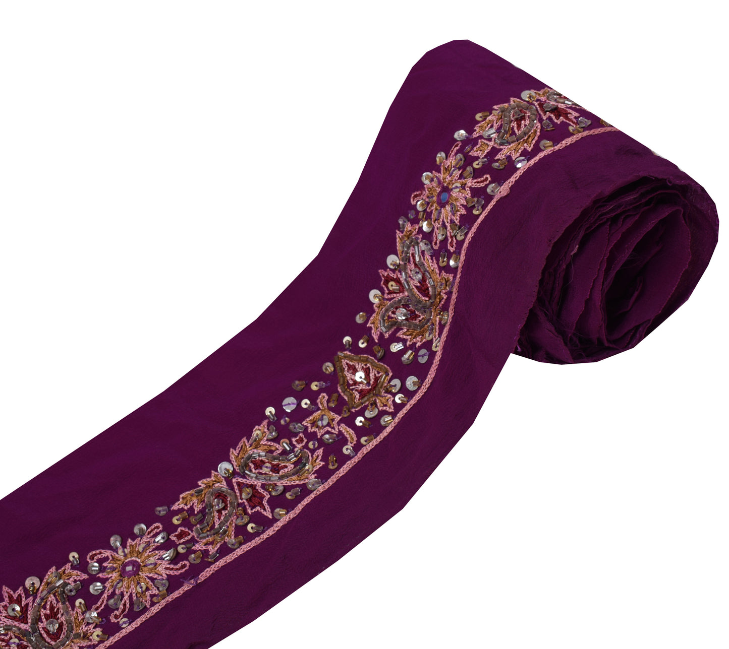 Sushila Vintage Purple Crepe Saree Border Craft Sewing Trim Hand Beaded Lace