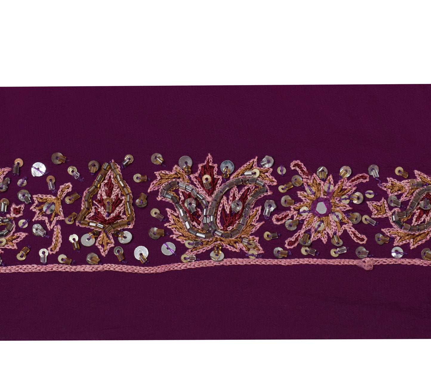 Sushila Vintage Purple Crepe Saree Border Craft Sewing Trim Hand Beaded Lace