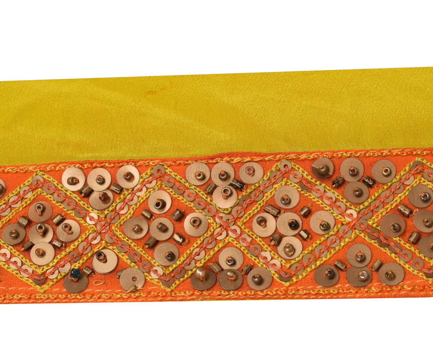 Sushila Vintage Orange Saree Border Indian Craft Sewing Trim Hand Beaded Ribbon