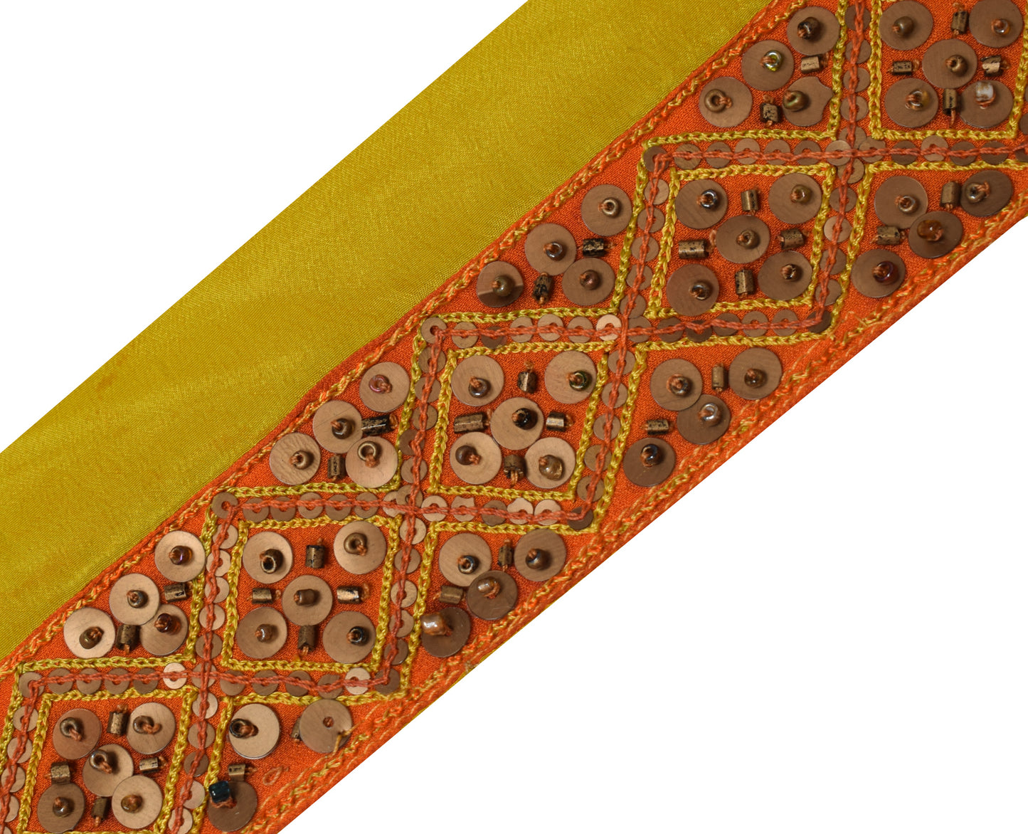 Sushila Vintage Orange Saree Border Indian Craft Sewing Trim Hand Beaded Ribbon