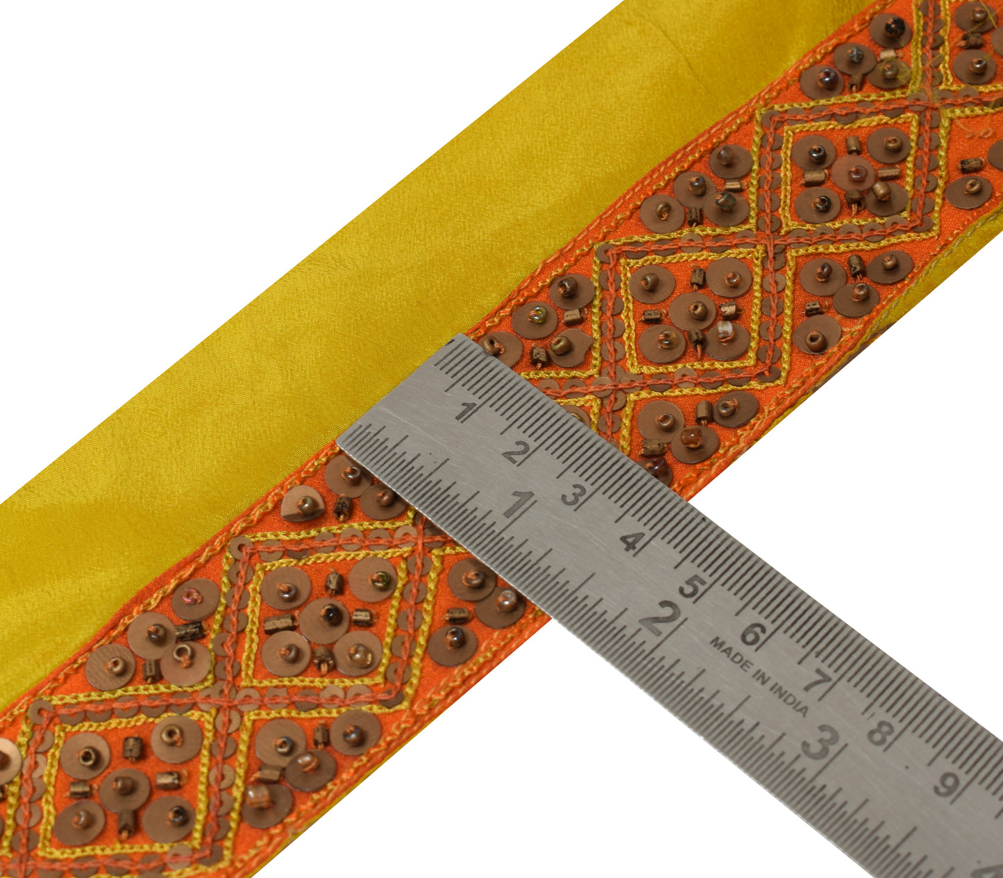 Sushila Vintage Orange Saree Border Indian Craft Sewing Trim Hand Beaded Ribbon