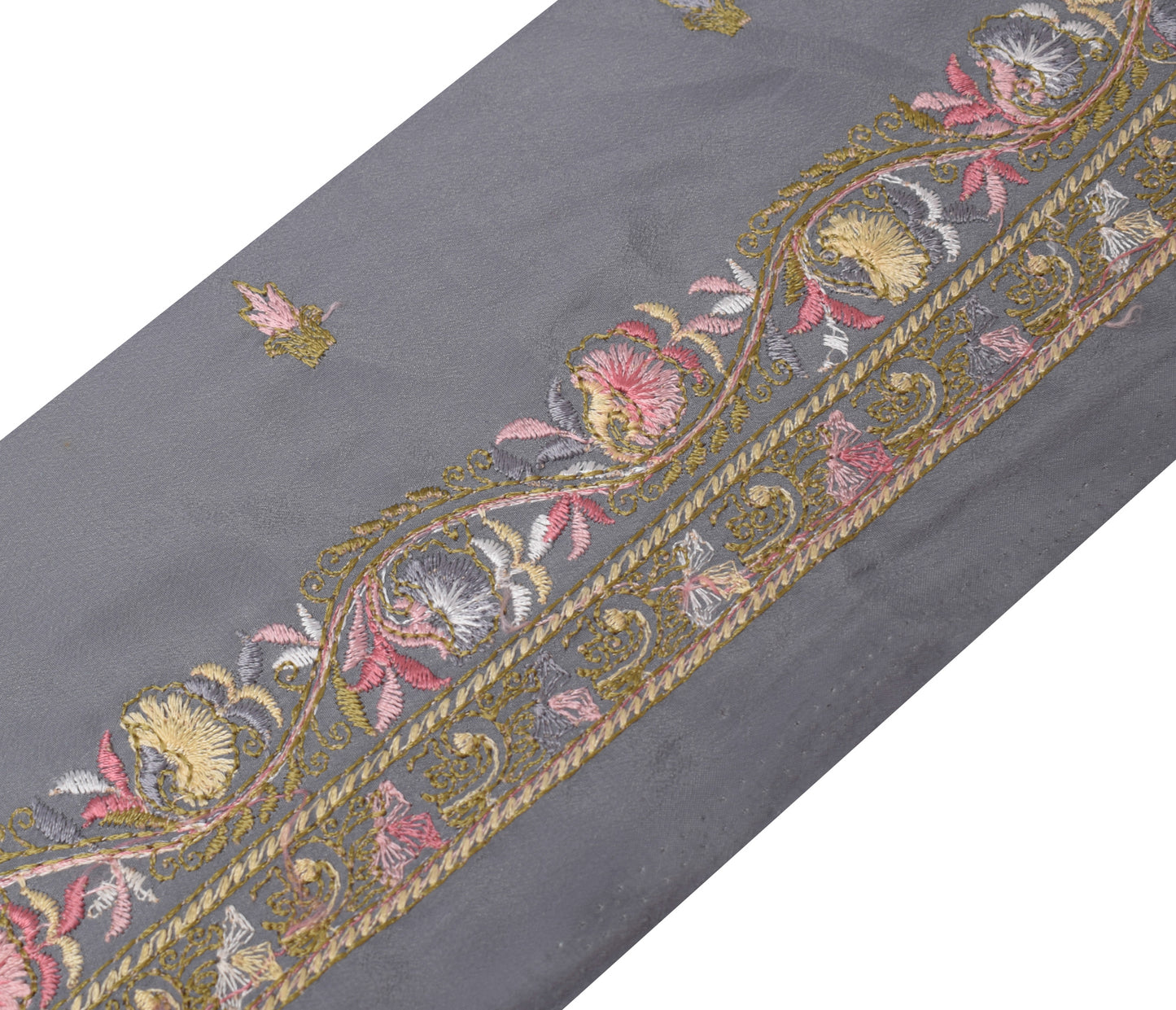 Sushila Vintage Gray Saree Border Indian Craft Sewing Trim Embroidered Ribbon