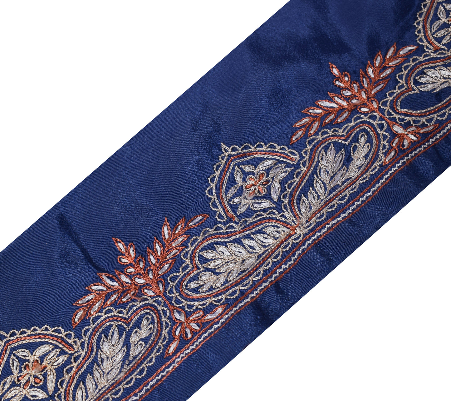 Sushila Vintage Blue Silk Saree Border Craft Sewing Trim Embroidered Lace Ribbon