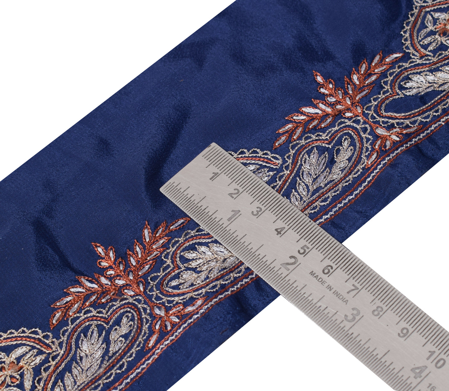 Sushila Vintage Blue Silk Saree Border Craft Sewing Trim Embroidered Lace Ribbon