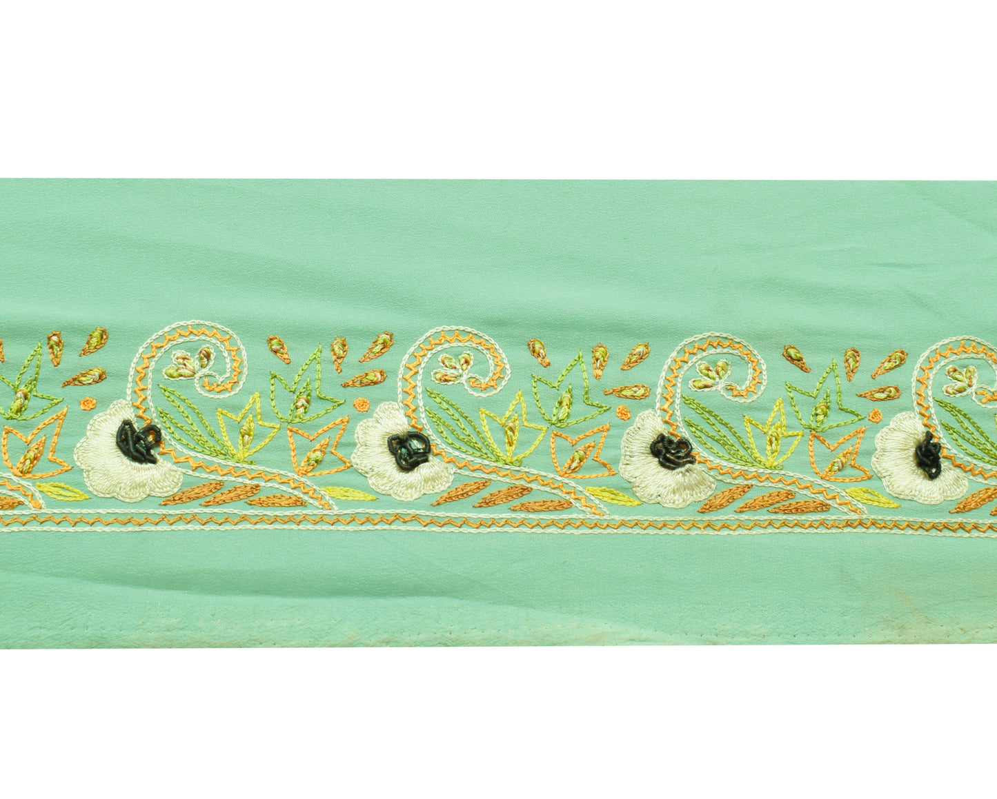 Sushila Vintage Green  Saree Border Indian Craft Sewing Trim Embroidered Ribbon