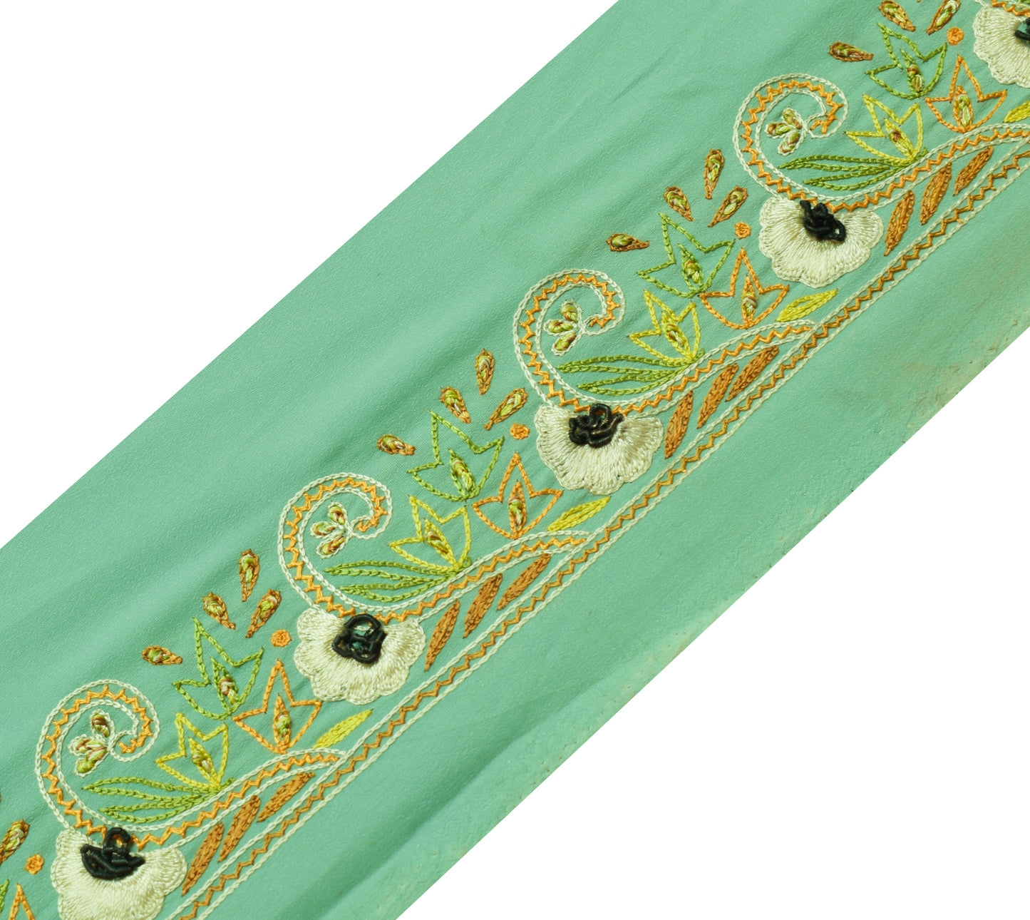 Sushila Vintage Green  Saree Border Indian Craft Sewing Trim Embroidered Ribbon