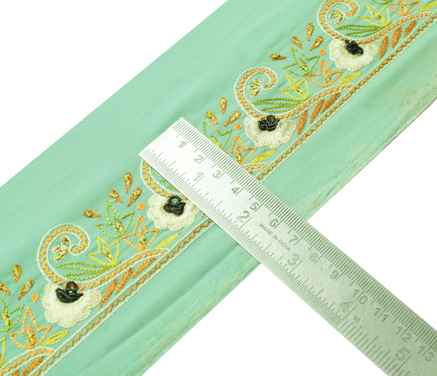 Sushila Vintage Green  Saree Border Indian Craft Sewing Trim Embroidered Ribbon