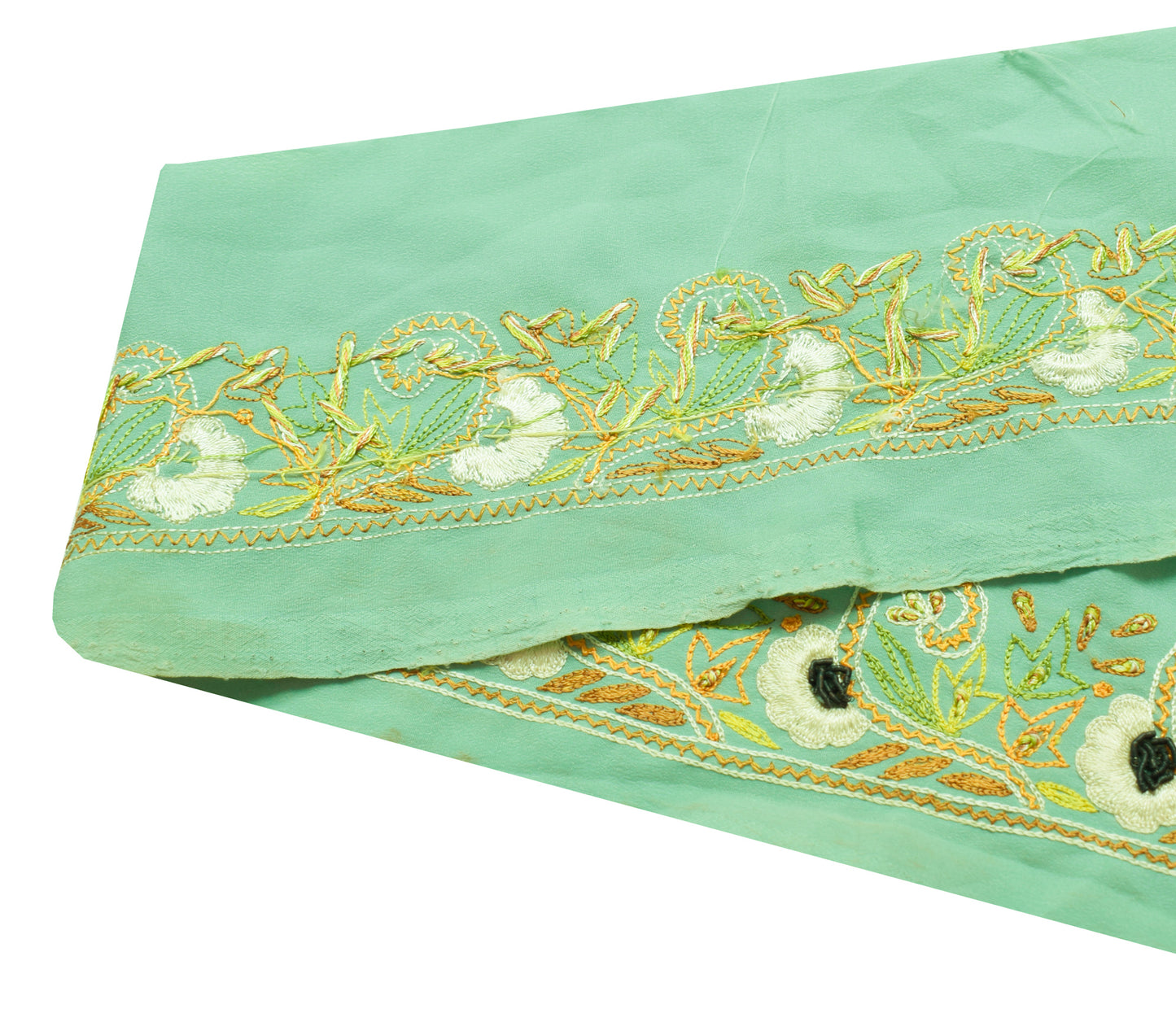 Sushila Vintage Green  Saree Border Indian Craft Sewing Trim Embroidered Ribbon