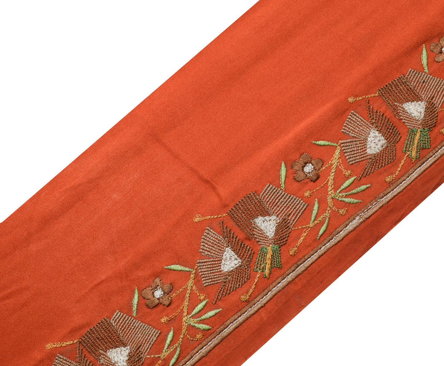 Sushila Vintage Orange Silk Saree Border  Craft Sewing Trim Embroidered Lace