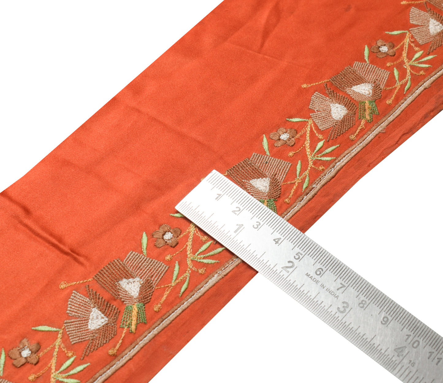 Sushila Vintage Orange Silk Saree Border  Craft Sewing Trim Embroidered Lace