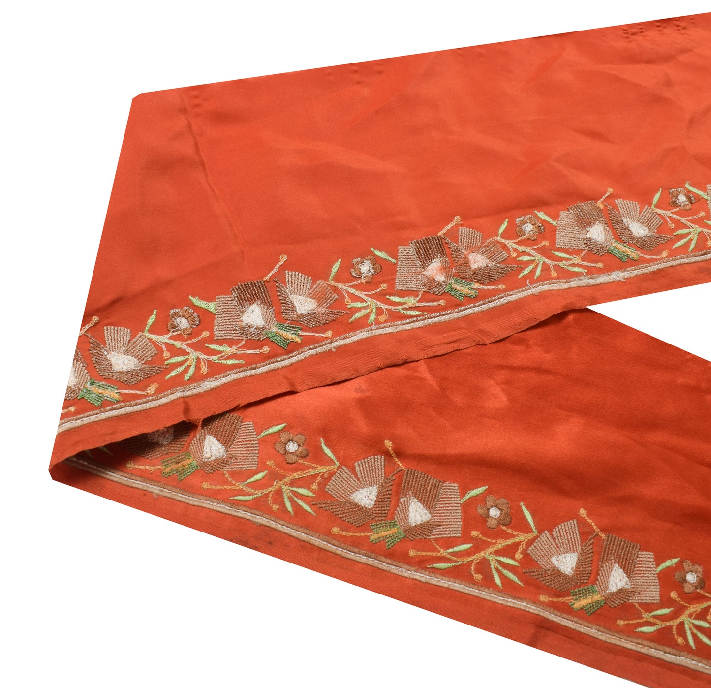 Sushila Vintage Orange Silk Saree Border  Craft Sewing Trim Embroidered Lace