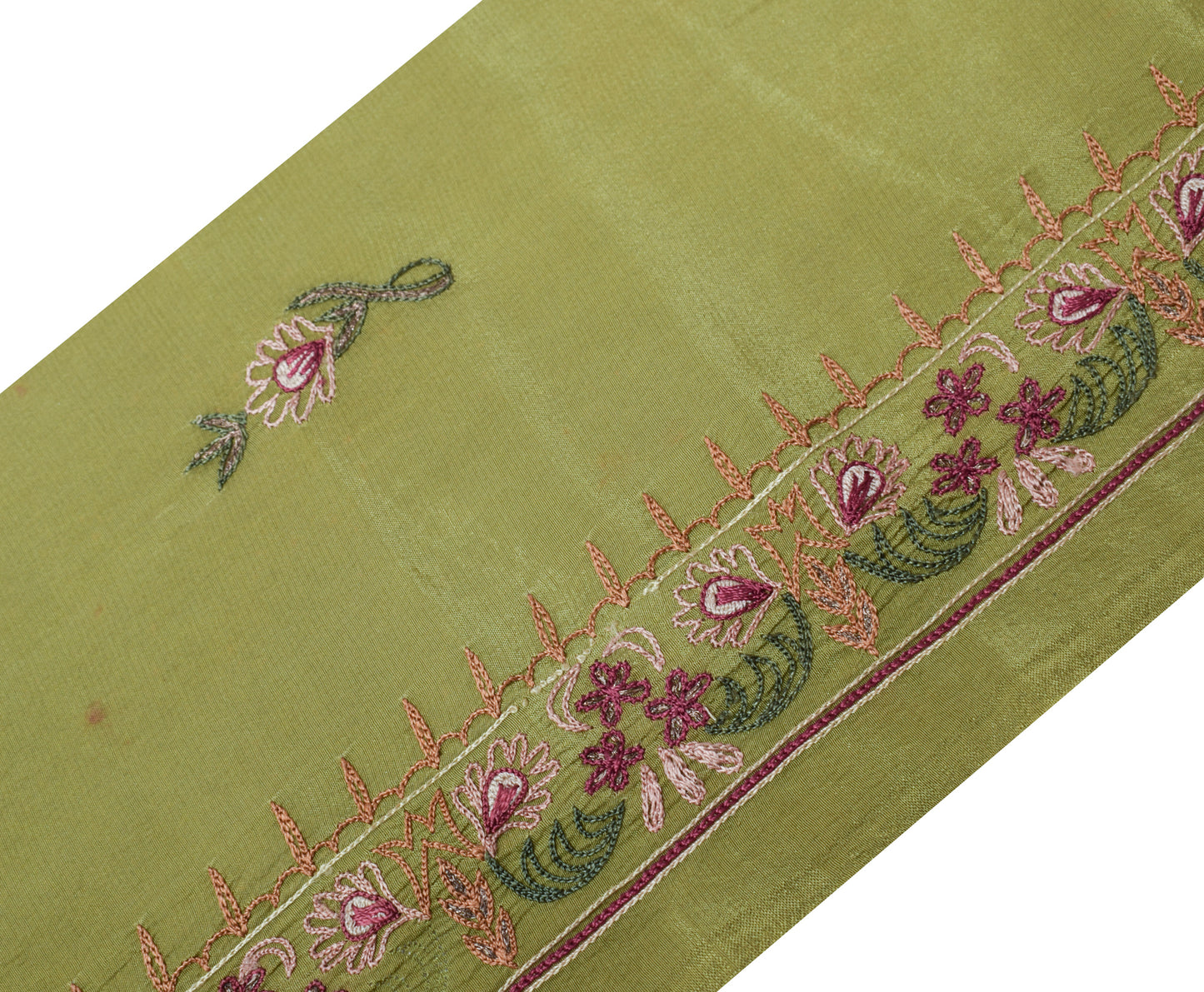 Sushila Vintage Green Pure Silk Saree Border Craft Sewing Trim Embroidered Lace