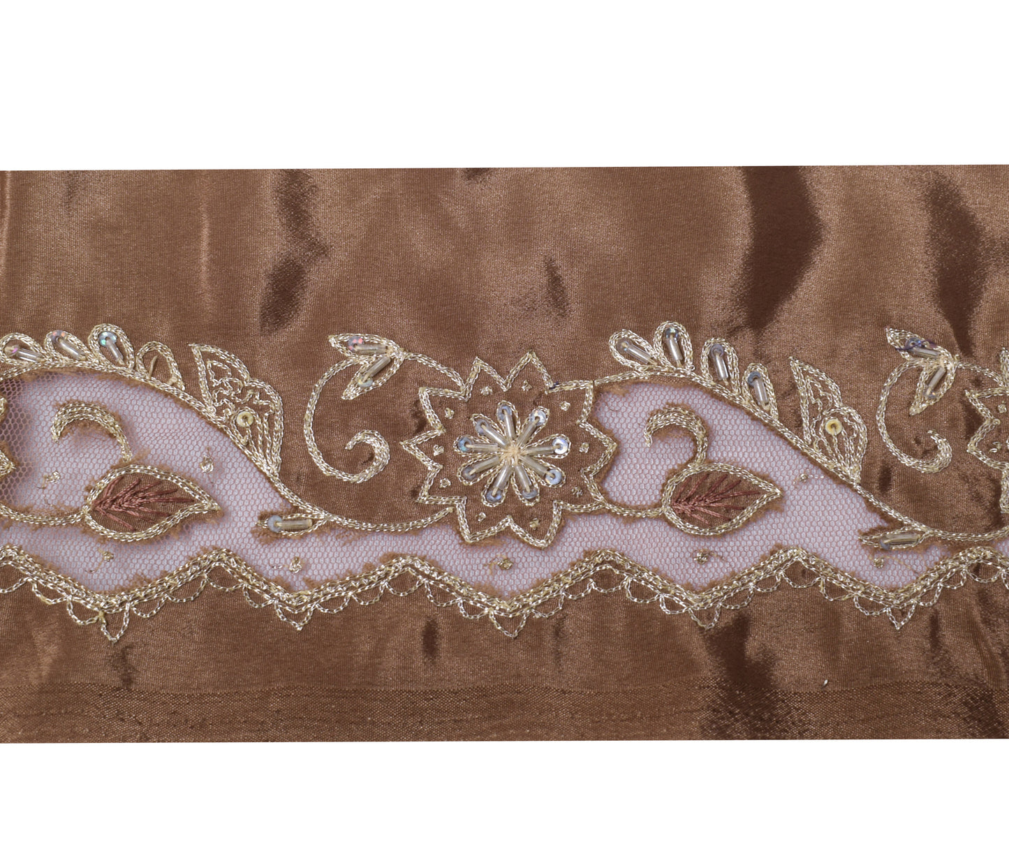 Sushila Vintage Brown Saree Border Indian Craft Sewing Trim Hand Beaded Lace