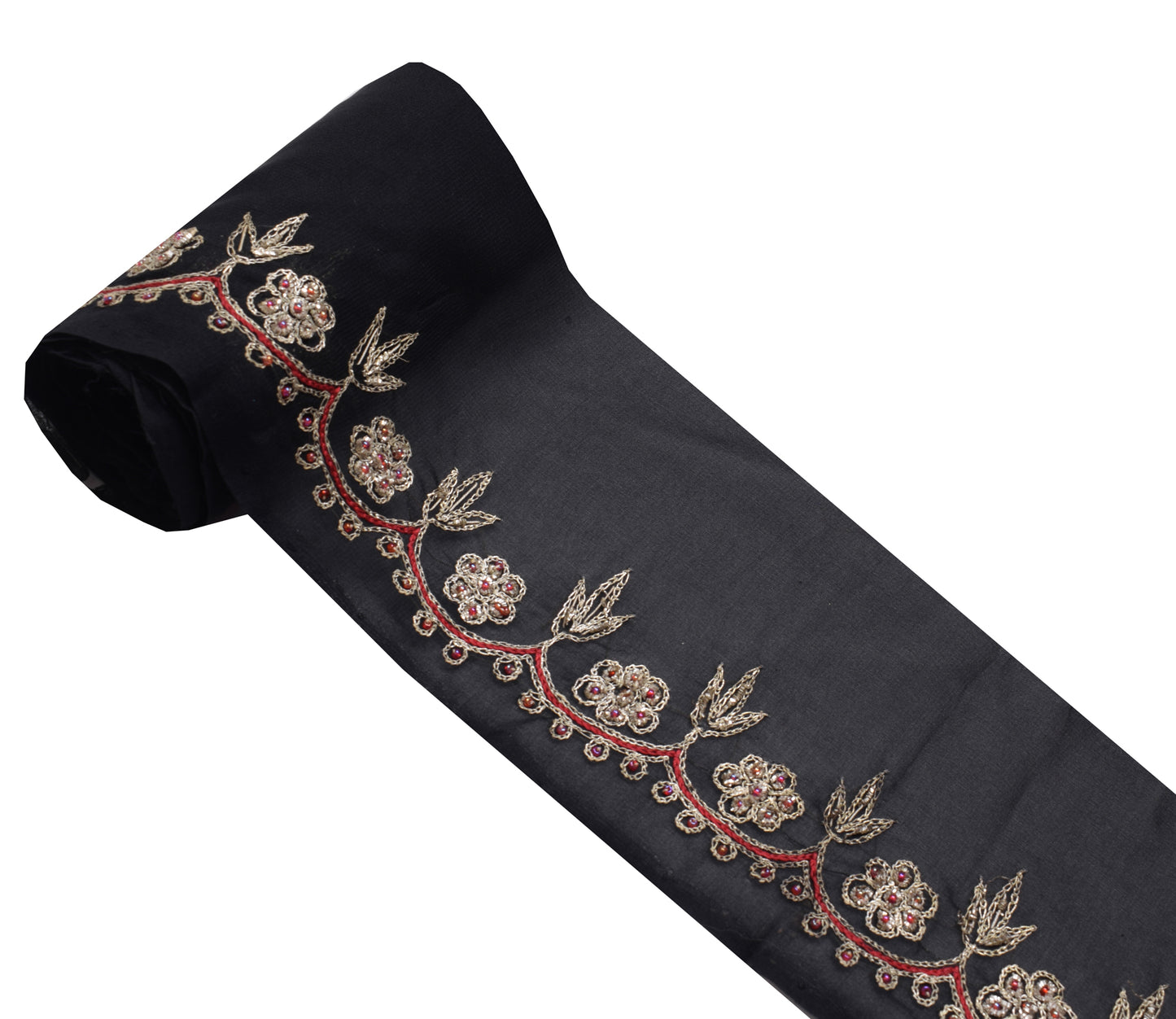 Sushila Vintage Black Saree Border Indian Craft Sewing Trim Embroidered Ribbon