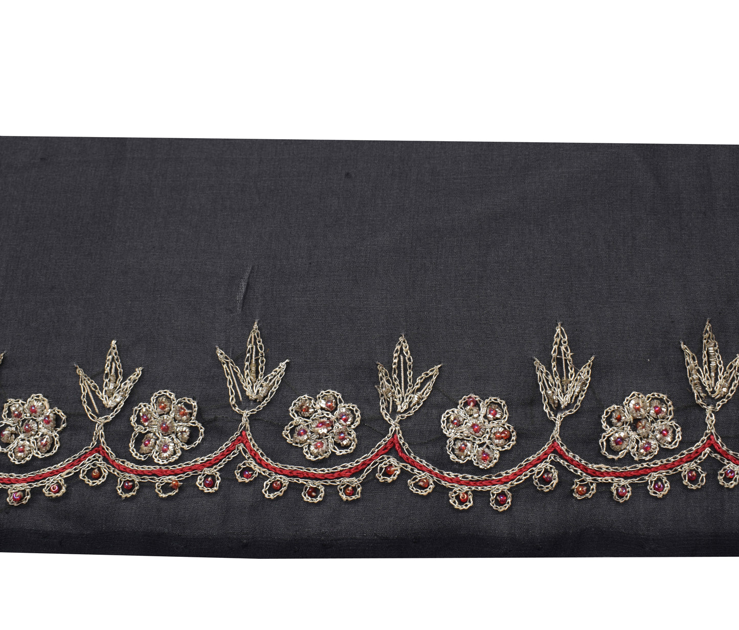 Sushila Vintage Black Saree Border Indian Craft Sewing Trim Embroidered Ribbon