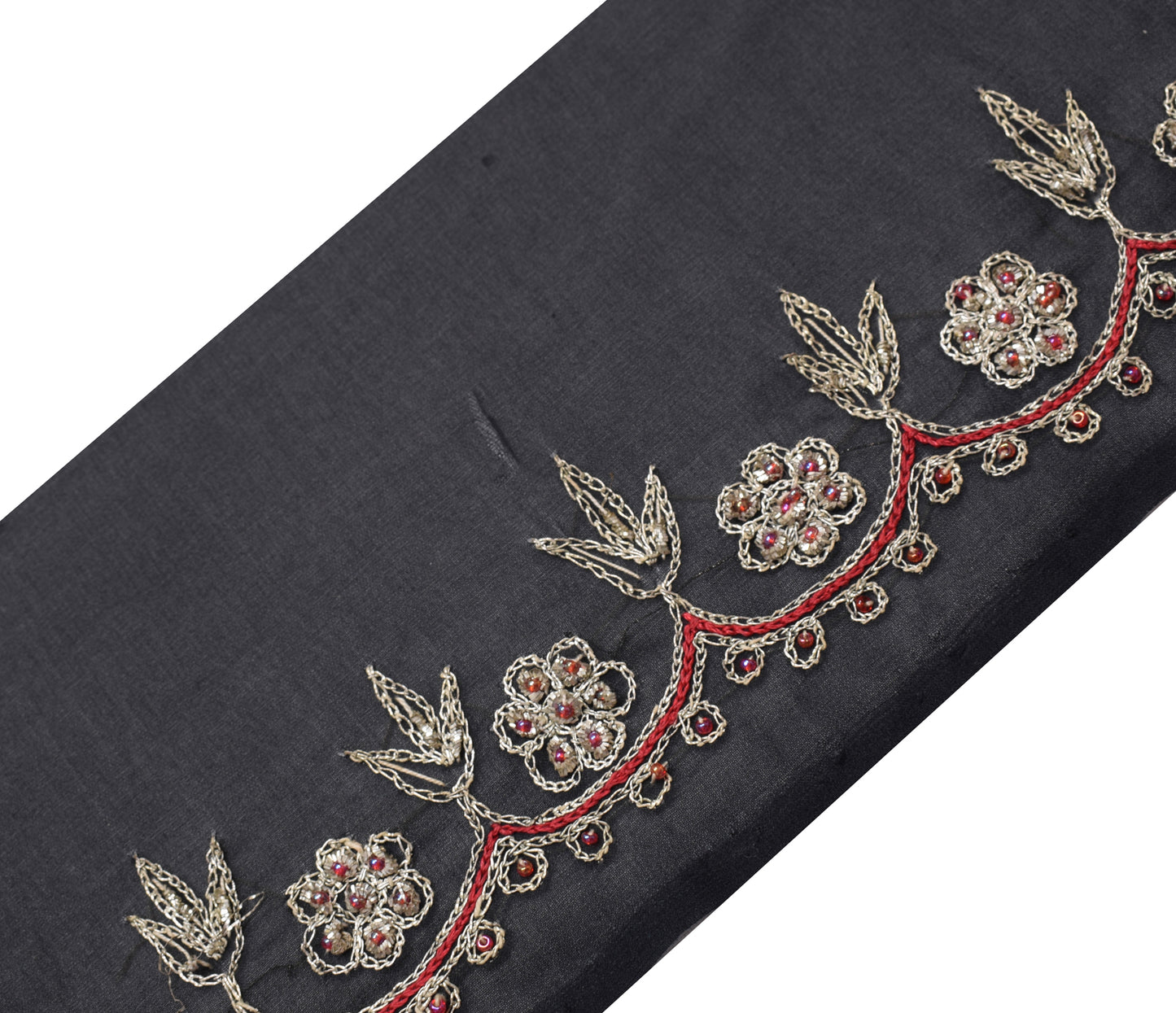 Sushila Vintage Black Saree Border Indian Craft Sewing Trim Embroidered Ribbon