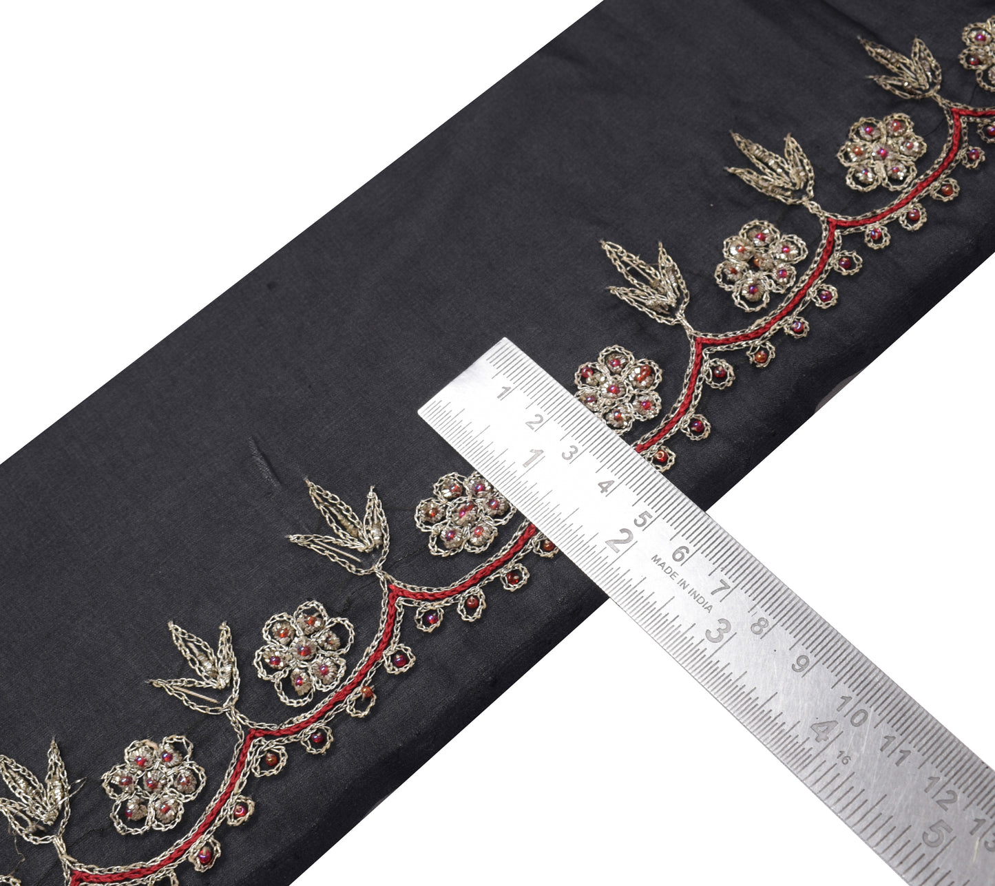 Sushila Vintage Black Saree Border Indian Craft Sewing Trim Embroidered Ribbon