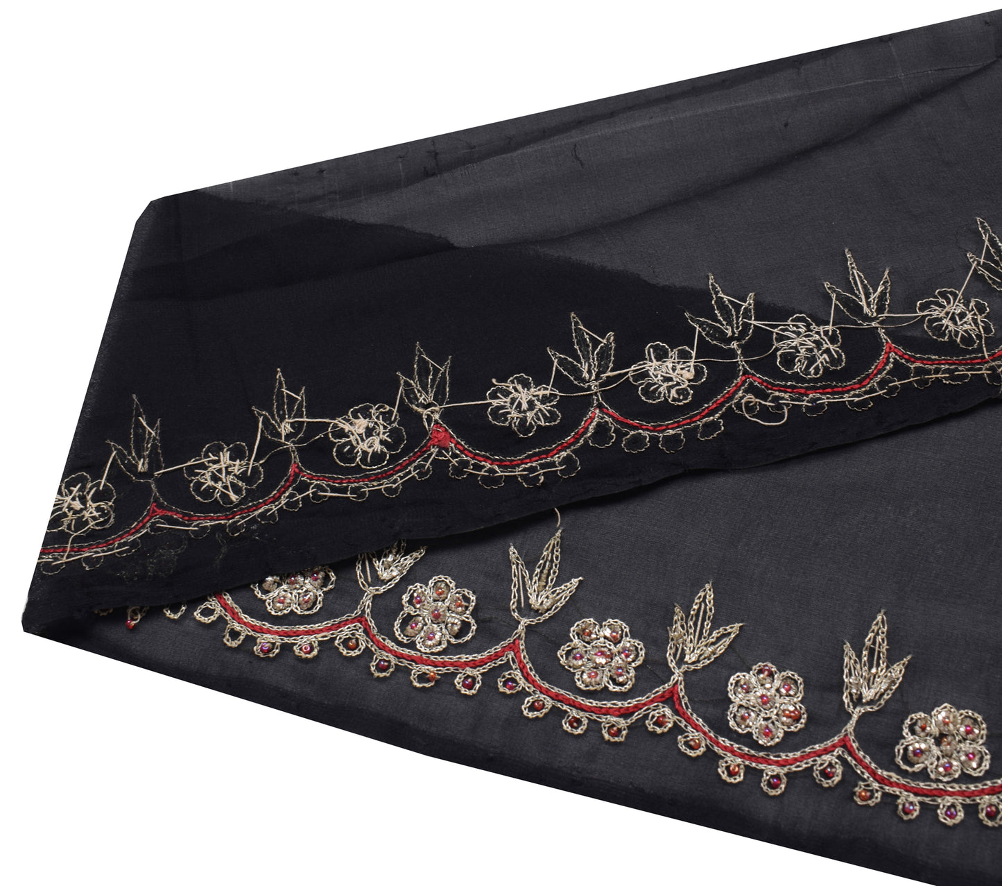 Sushila Vintage Black Saree Border Indian Craft Sewing Trim Embroidered Ribbon