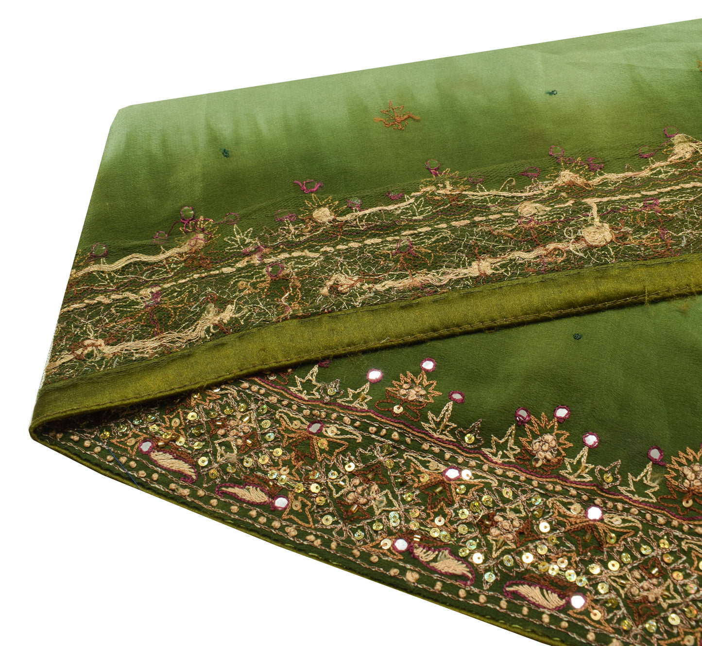 Sushila Vintage Green Crepe Silk Saree Border Craft Sewing Trim Hand Beaded Lace