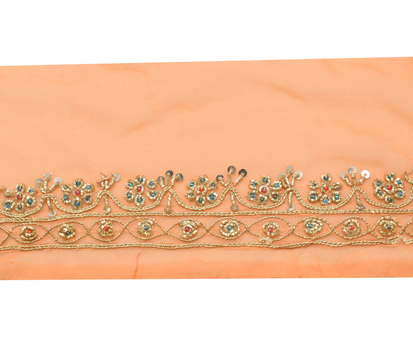 Sushila Vintage Peach Saree Border Indian Craft Sewing Trim Hand Beaded Ribbon