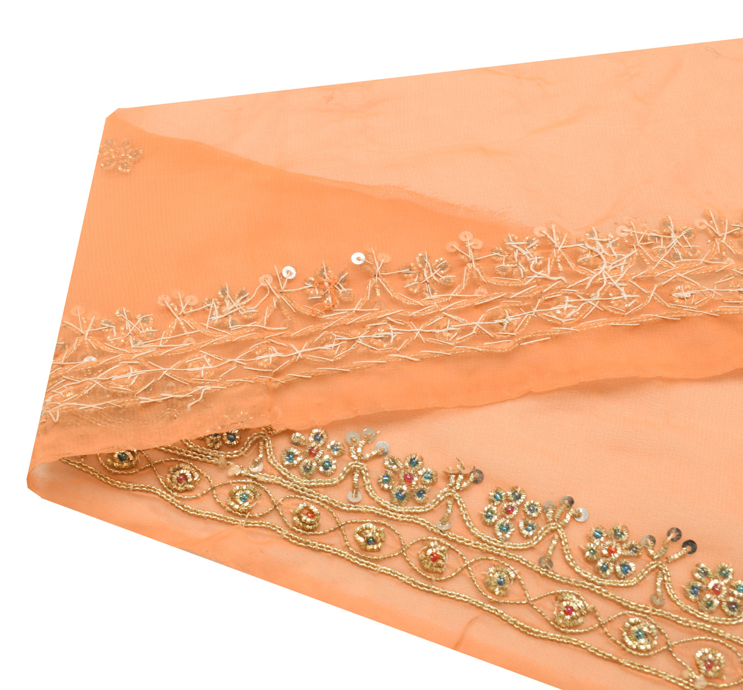 Sushila Vintage Peach Saree Border Indian Craft Sewing Trim Hand Beaded Ribbon