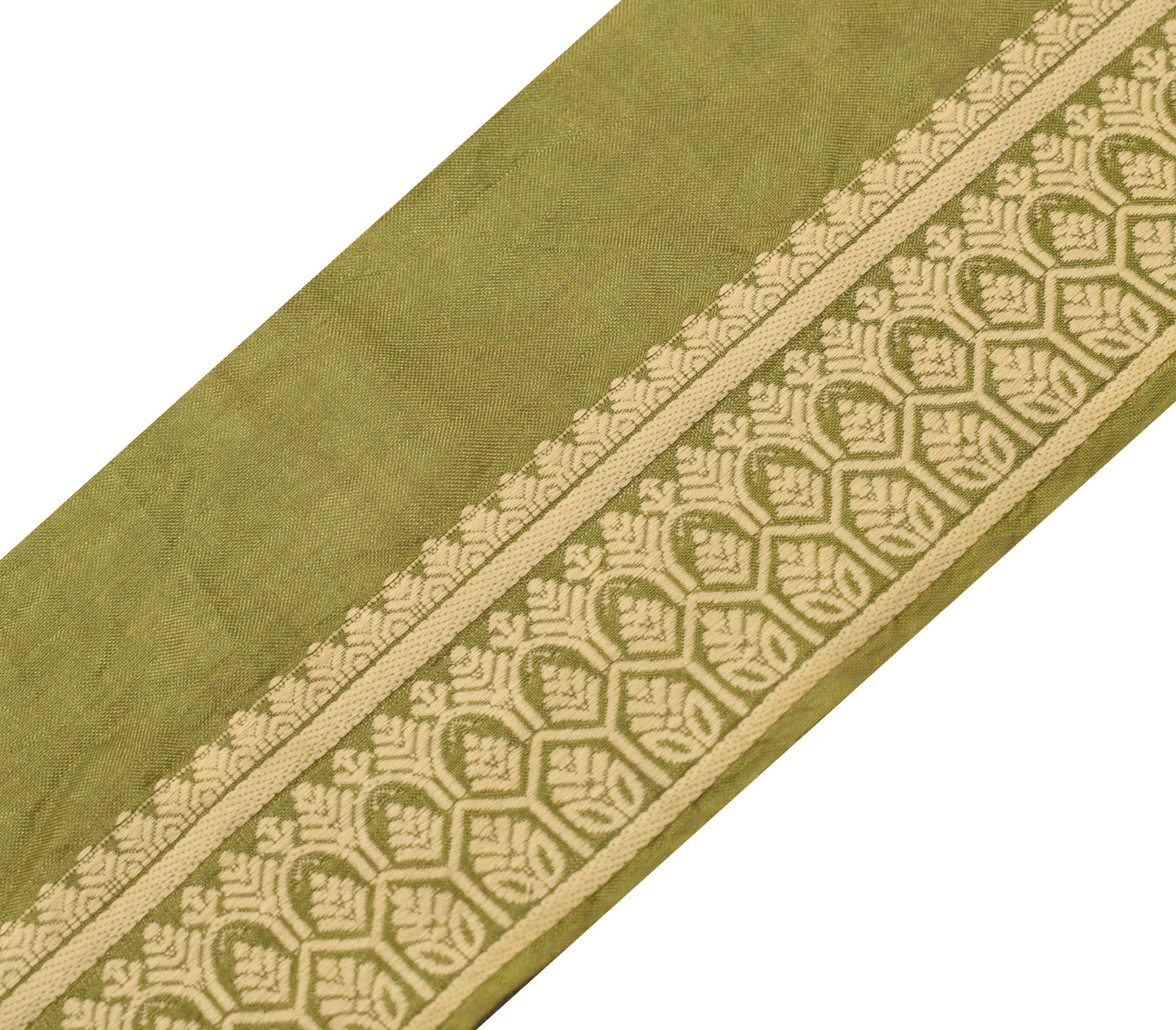 Sushila Vintage Green Silk Saree Border Indian Craft Sewing Trim Woven Lace