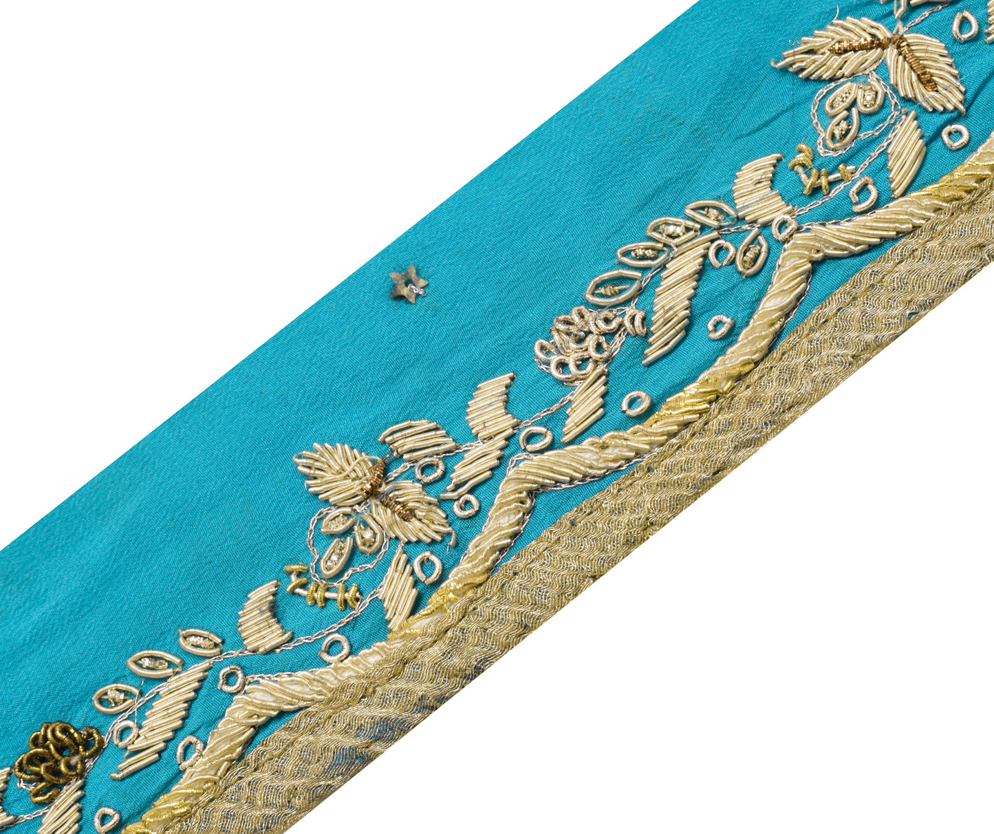 Sushila Vintage Blue Pure Silk Saree Border Craft Sewing Trim Hand Beaded Lace