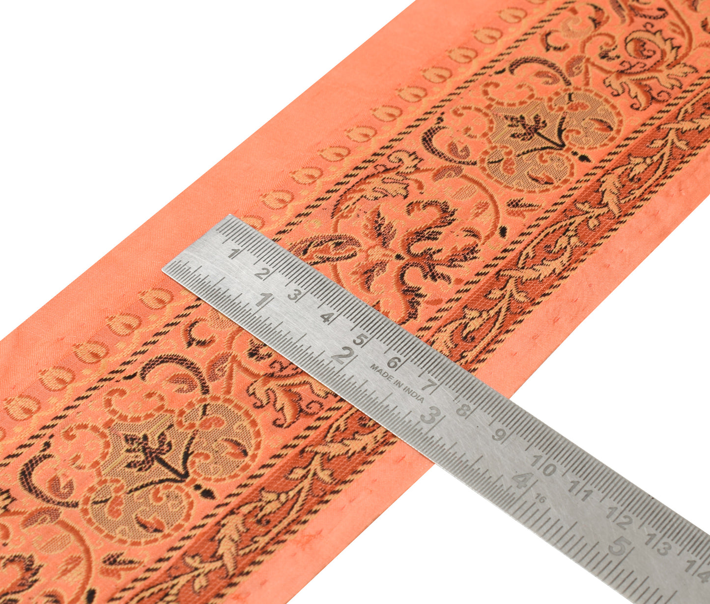 Sushila Vintage Peach Art Silk Saree Border Craft Sewing Trim Woven Lace Ribbon