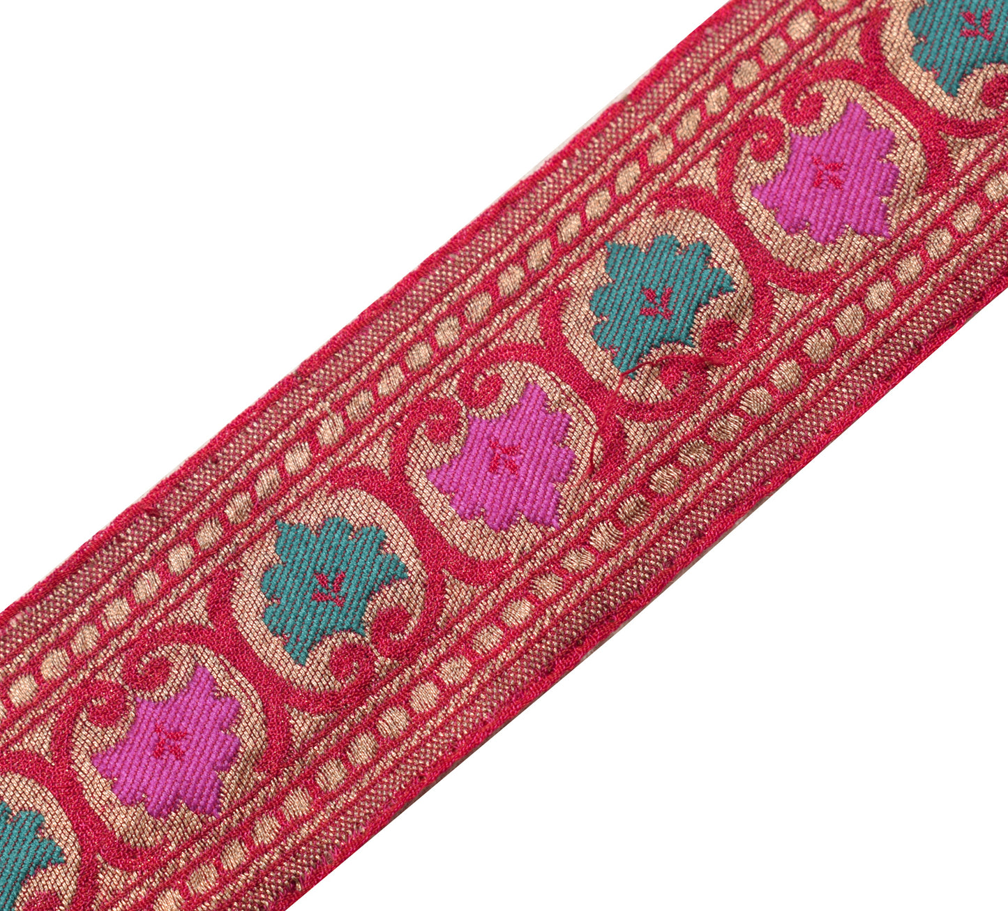 Sushila Vintage Magenta Saree Border Indian Craft Sewing Trim Woven Lace Ribbon