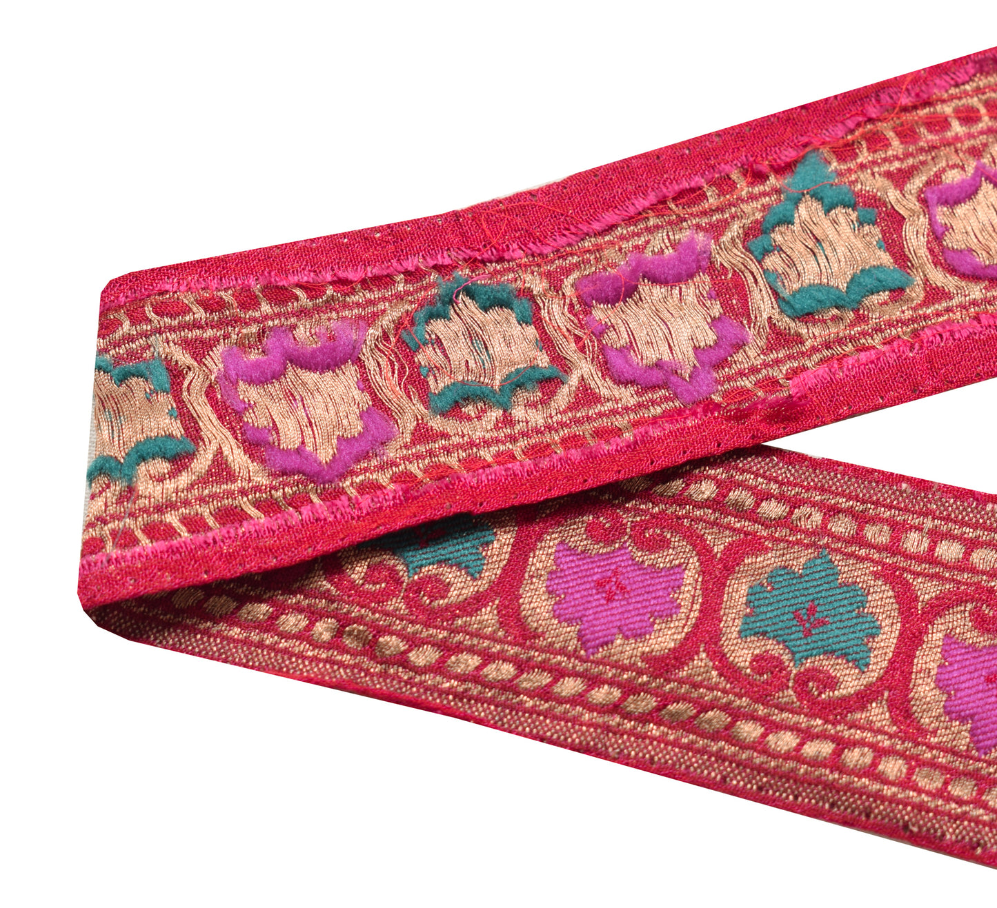 Sushila Vintage Magenta Saree Border Indian Craft Sewing Trim Woven Lace Ribbon