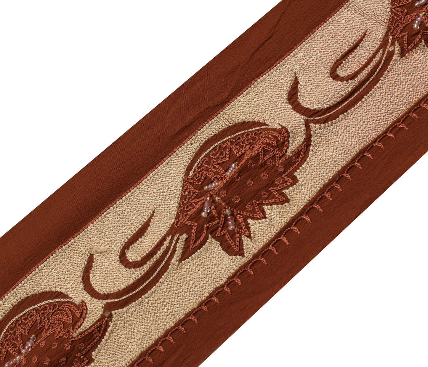 Sushila Vintage Brown Silk Saree Border Craft Sewing Trim Embroidery Lace Ribbon