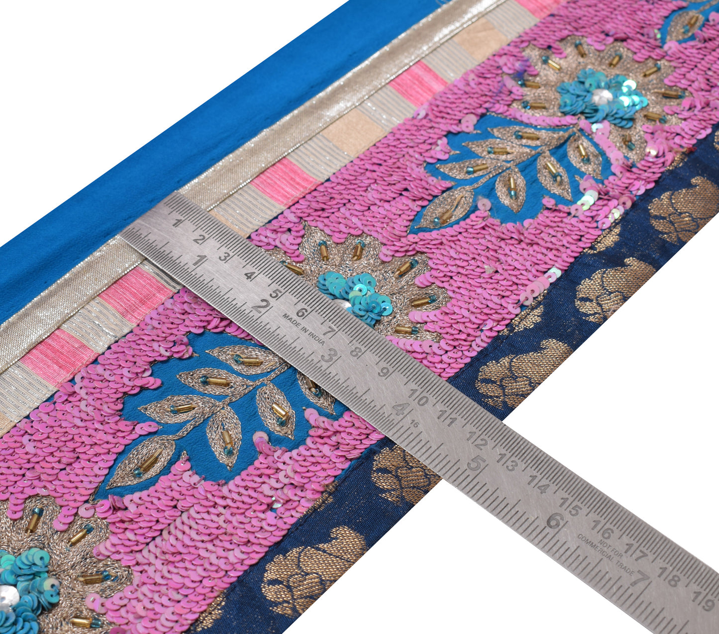 Sushila Vintage Blue Silk Saree Border Craft Sewing Trim Hand Beaded Lace Ribbon