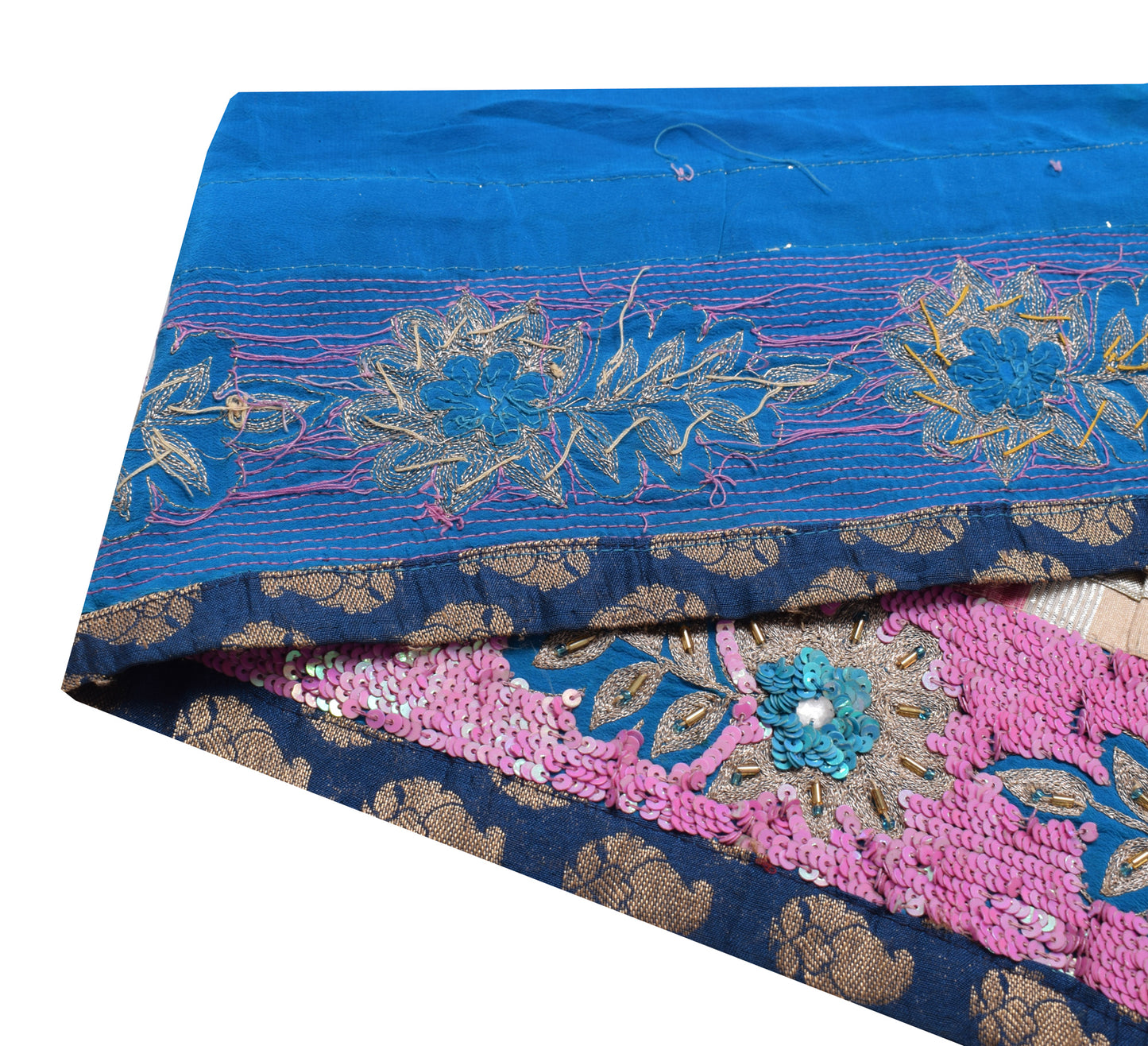 Sushila Vintage Blue Silk Saree Border Craft Sewing Trim Hand Beaded Lace Ribbon