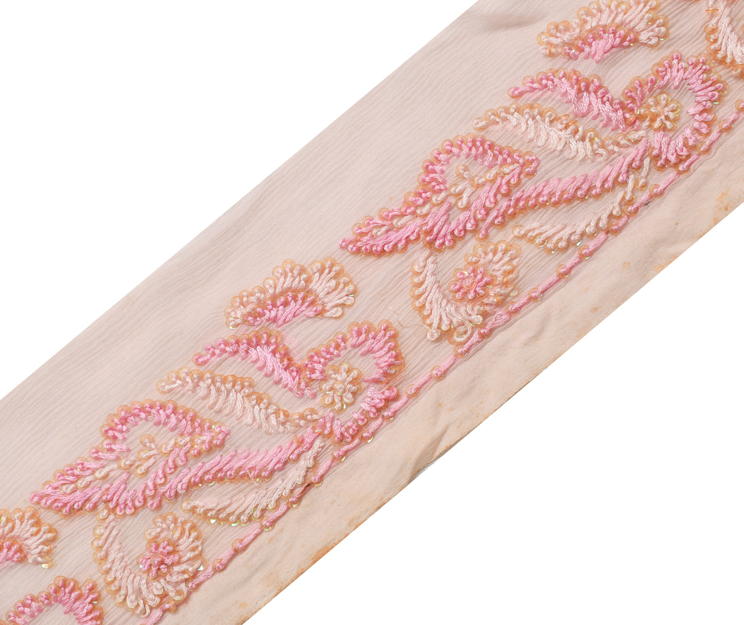 Sushila Vintage Pink Chiffon Saree Border Craft Sewing Trim Hand Beaded Lace