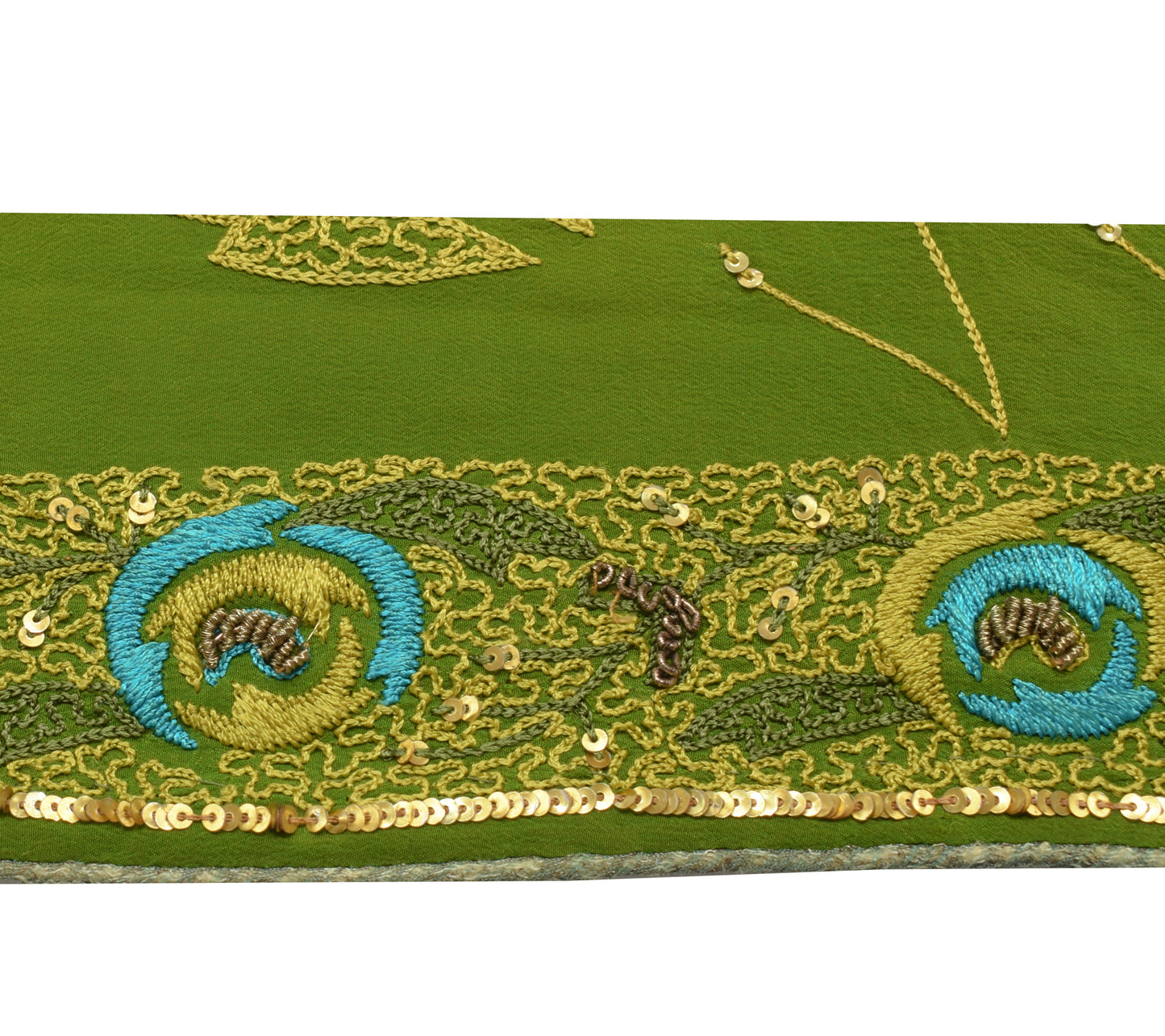 Sushila Vintage Green Saree Border Indian Craft Sewing Trim Hand Beaded Lace