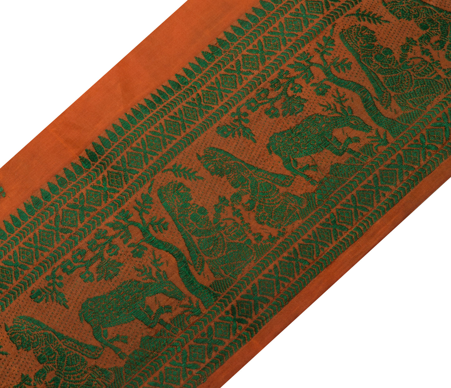 Sushila Vintage Rust Silk Saree Border Craft Sewing Trim Baluchari Woven Lace