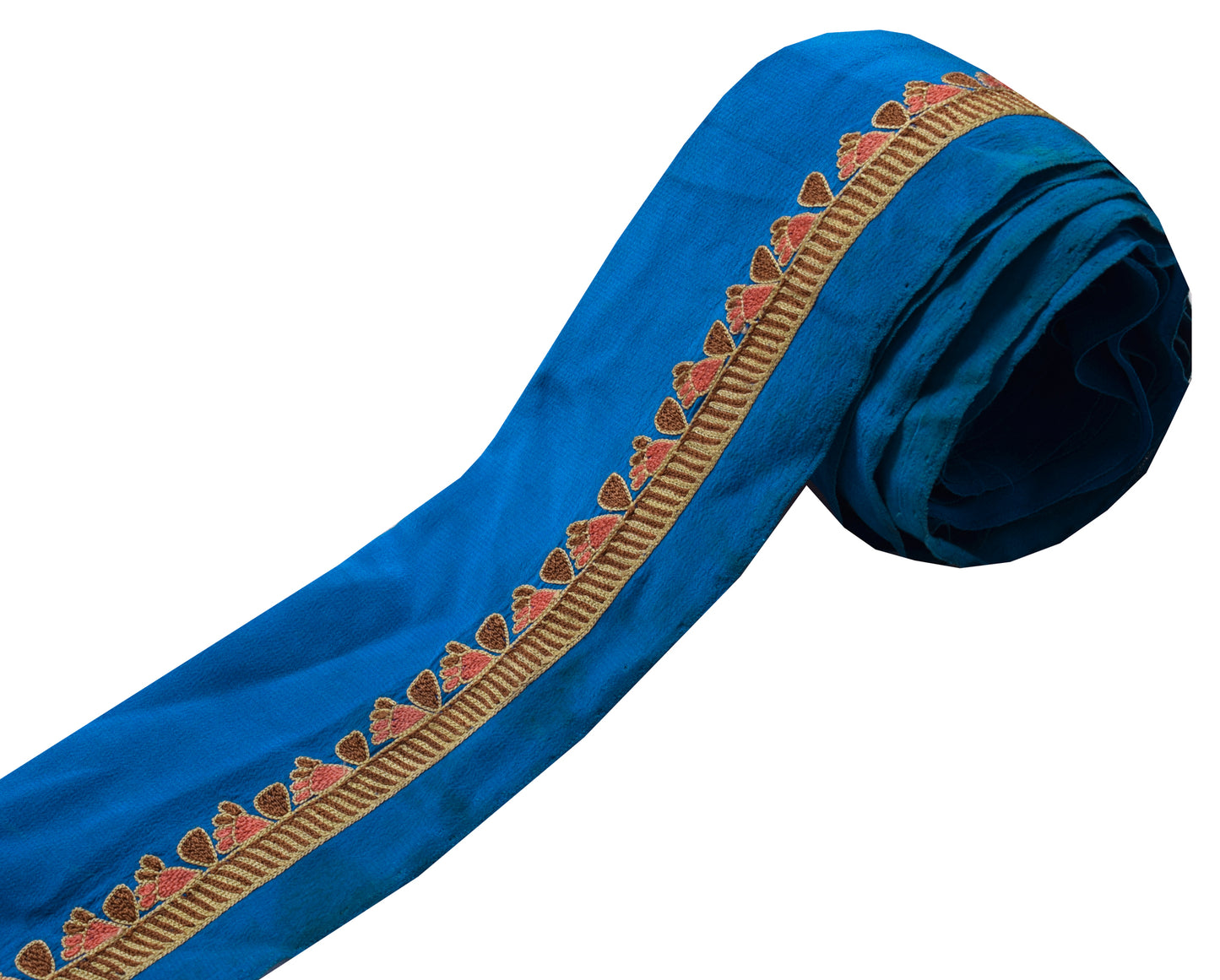 Sushila Vintage Blue Silk Saree Border Craft Sewing Trim Embroidered Lace Ribbon