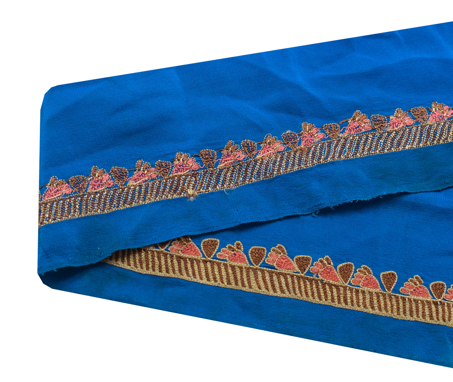 Sushila Vintage Blue Silk Saree Border Craft Sewing Trim Embroidered Lace Ribbon