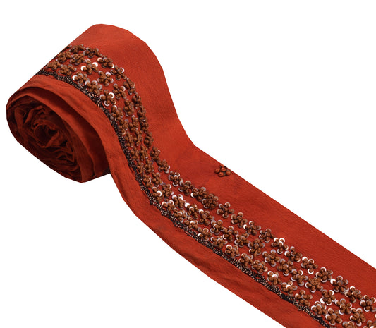 Sushila Vintage Rust Saree Border Indian Craft Sewing Trim Hand Beaded Ribbon