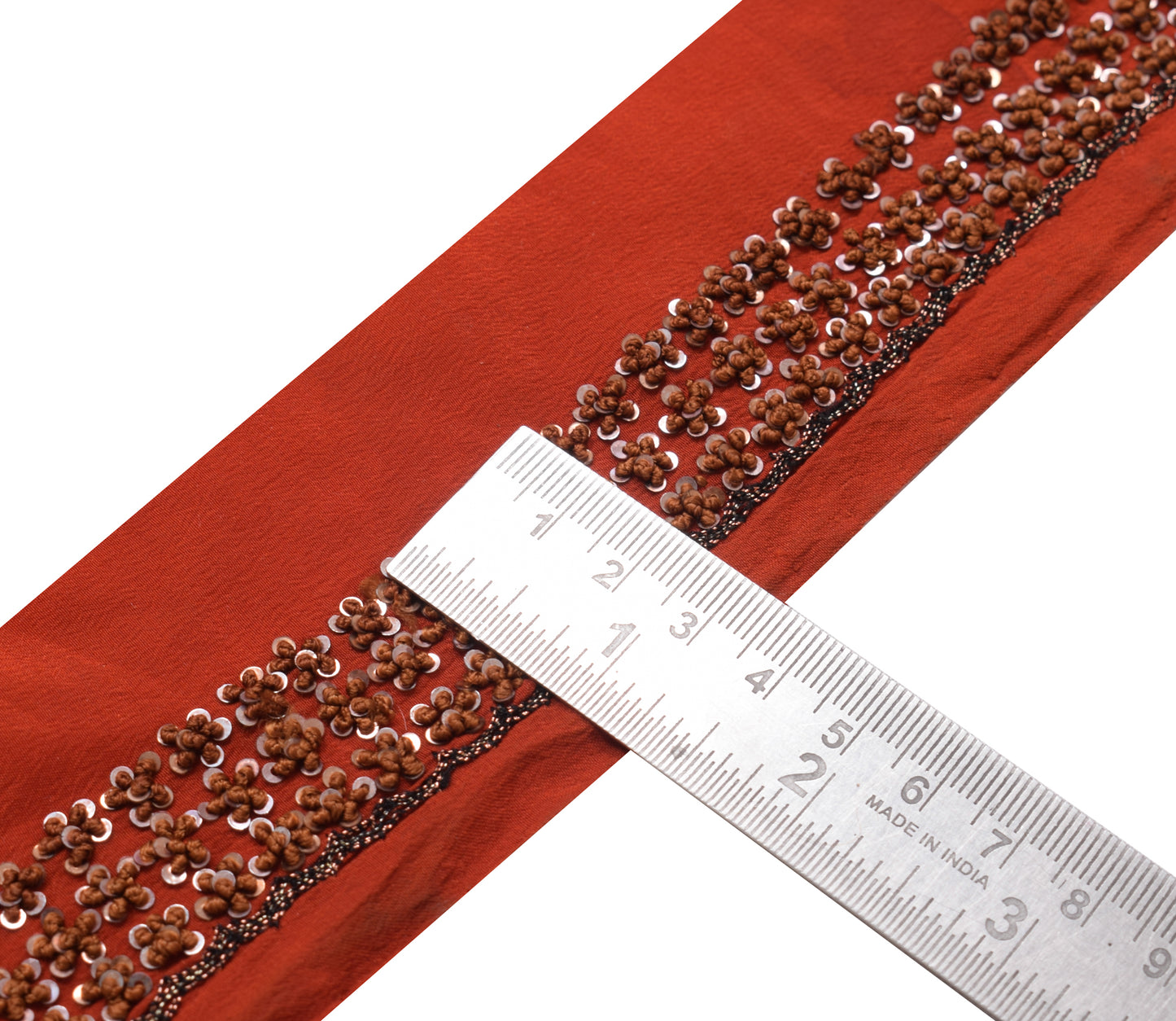 Sushila Vintage Rust Saree Border Indian Craft Sewing Trim Hand Beaded Ribbon