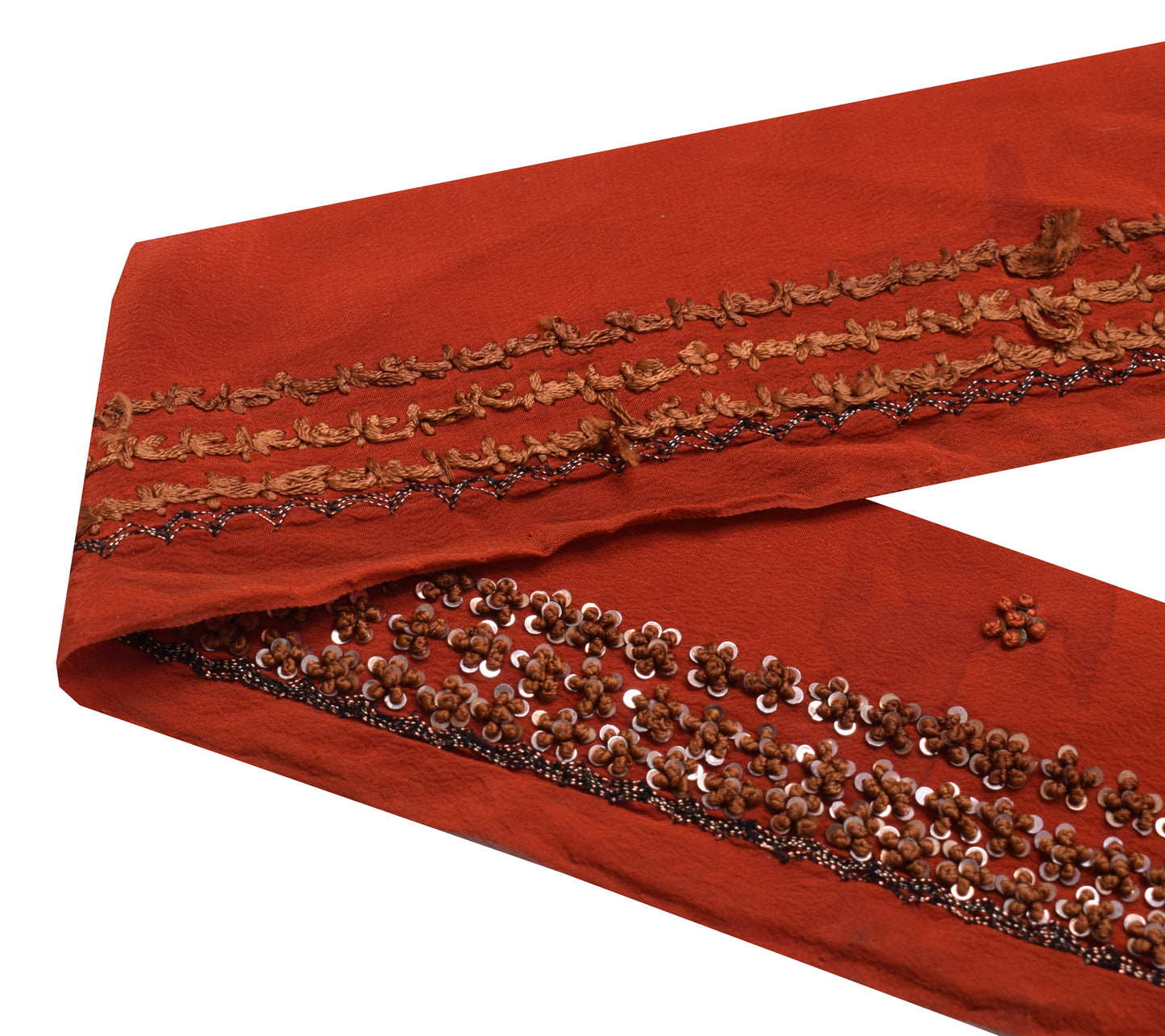 Sushila Vintage Rust Saree Border Indian Craft Sewing Trim Hand Beaded Ribbon