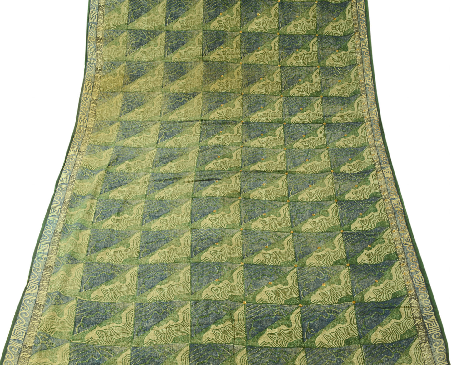 Sushila Vintage Green Saree 100% Pure Crepe Silk Printed Embroidered Soft Fabric