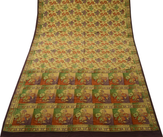 Sushila Vintage Indian Saree 100% Pure Crepe Silk Printed Floral 5YD Soft Fabric