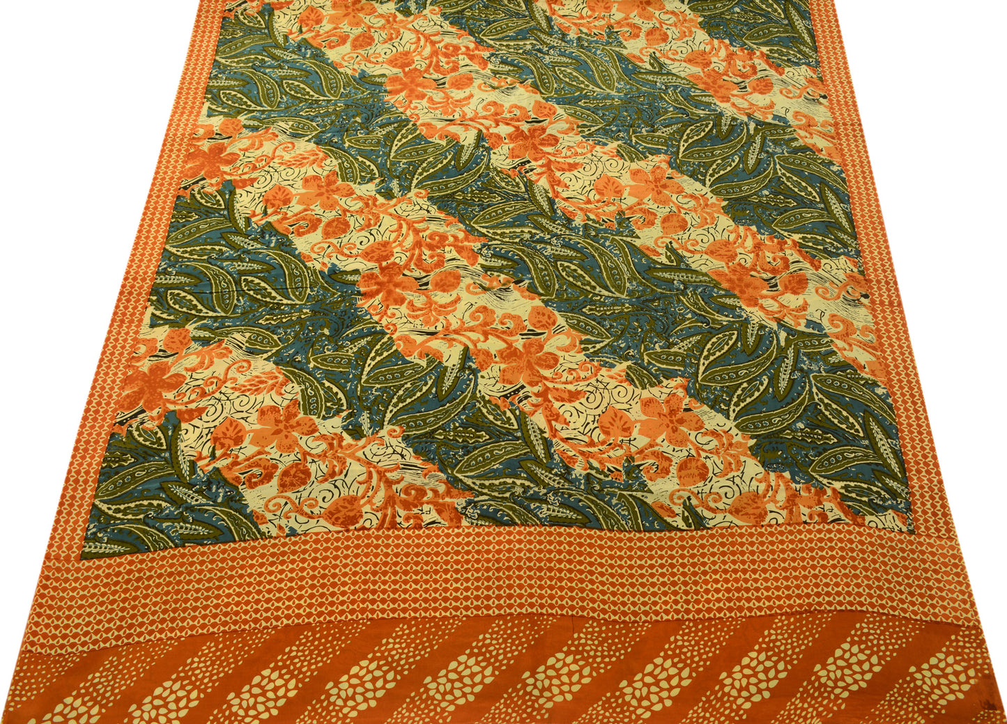 Sushila Vintage Indian Saree 100% Pure Crepe Silk Printed Floral 5YD Soft Fabric