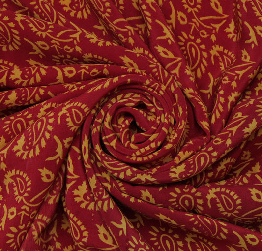 Sushila Vintage Red Saree 100% Pure Crepe Silk Printed Paisley Sari Soft Fabric