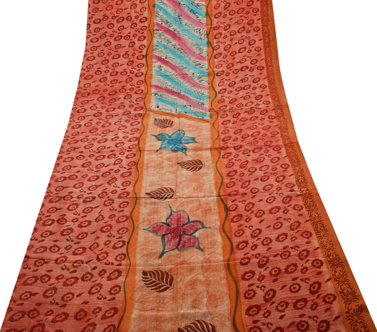 Sushila Vintage Indian Saree 100% Pure Crepe Silk Printed Floral Soft Fabric