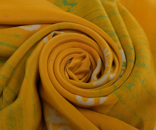 Sushila Vintage Yellow Saree 100% Pure Crepe Silk Printed Floral Soft Fabric