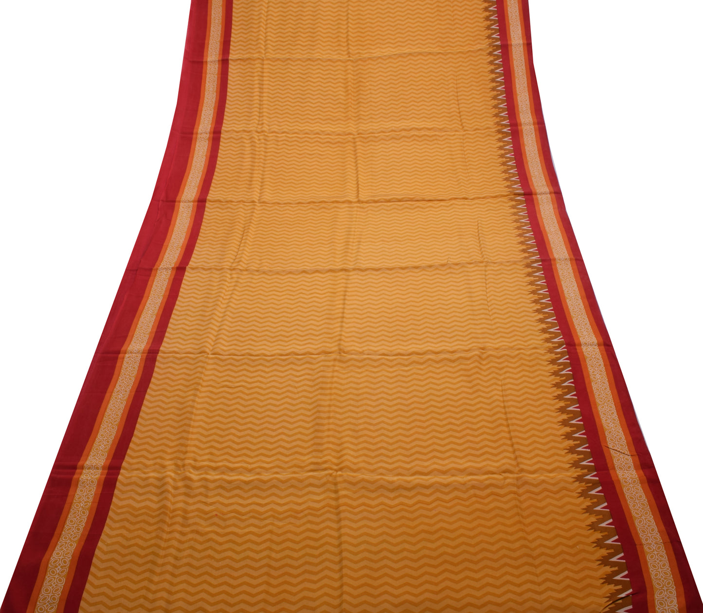 Sushila Vintage Mustard Saree 100% Pure Crepe Silk Printed Zig-Zag Soft Fabric